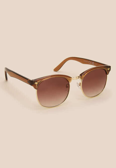 Womens Brown Round Retro Sunglasses