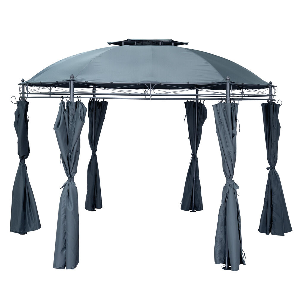 Tonnelle de jardin ronde Mathias 6 pieds métal et tissu gris UPF50  Ø350xH270cm