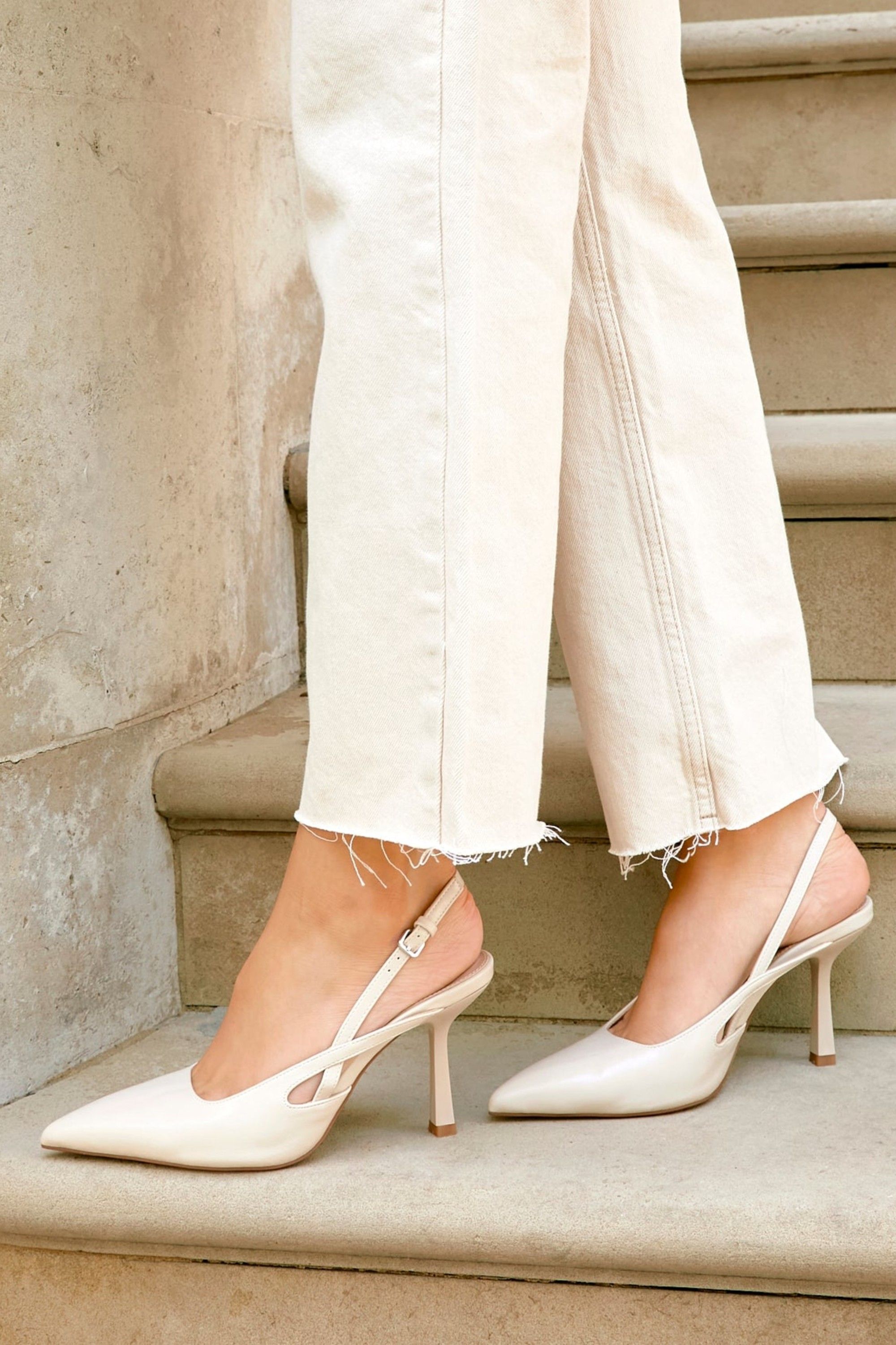 Linzi Rhea Nude Faux Leather Sling Back Court Heels
