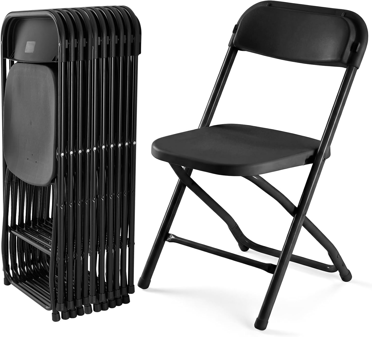 DUMOS Folding Chairs Sets of 10, 330lbs Plastic Stackable Portable Patio Dining Sets, Fold Up for Indoor Outdoor, Camping, Garden, Party, Meeting (Black)