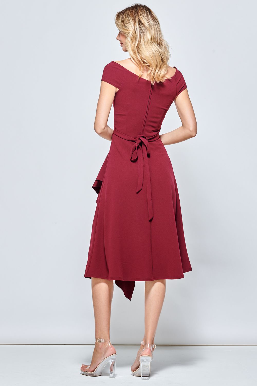 Jolie Moi Off Shoulder Frill Ponte Midi Dress
