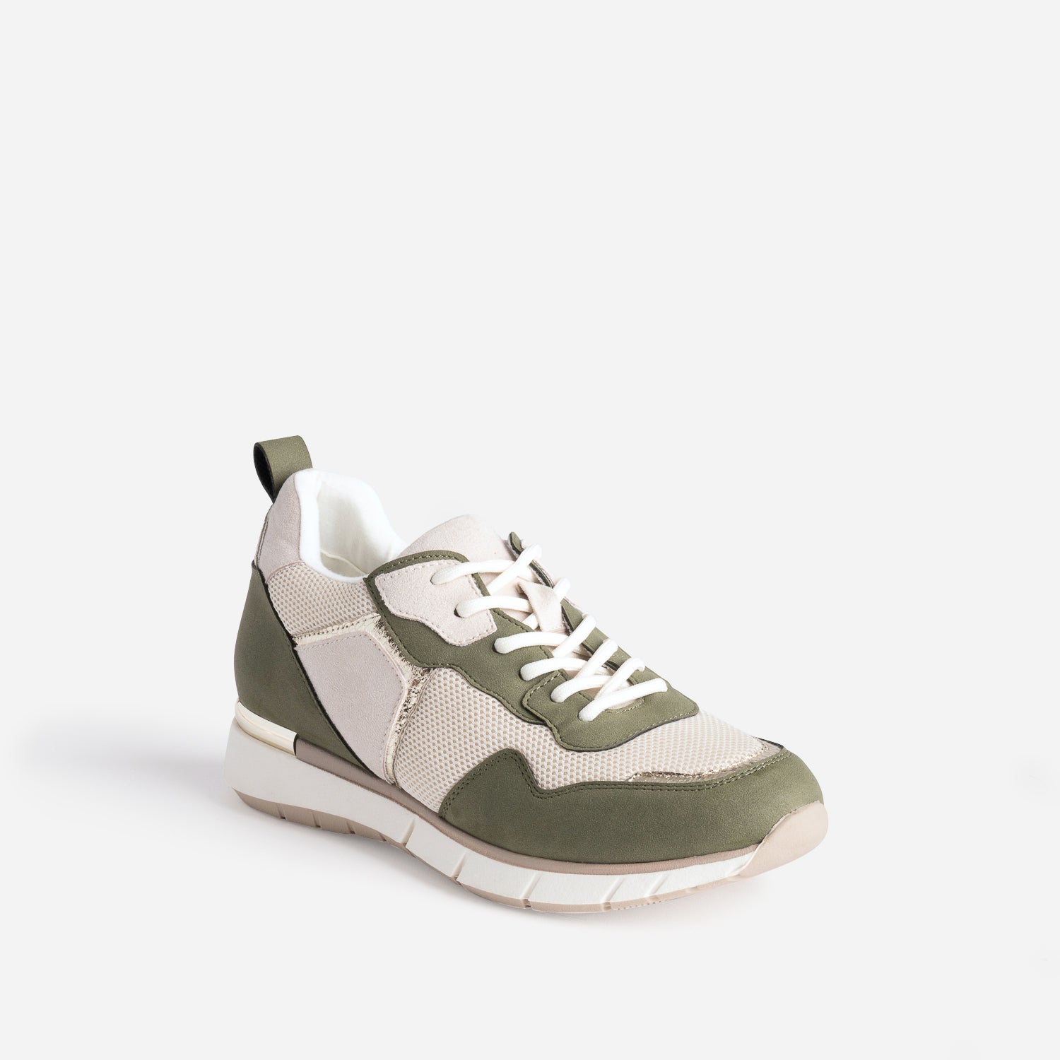 Tennis beige et kaki détails dorés semelle amovible