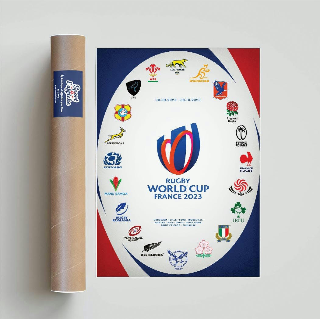 RUGBY - Affiche Coupe du Monde de Rubgy 2023 - 20 Nations - Ovalie 40x60 cm