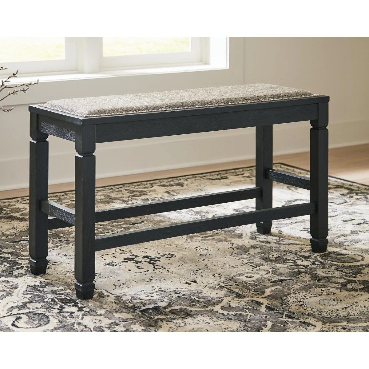 Signature Design by Ashley Tyler Creek Antique Black Upholstered Counter Height Bench