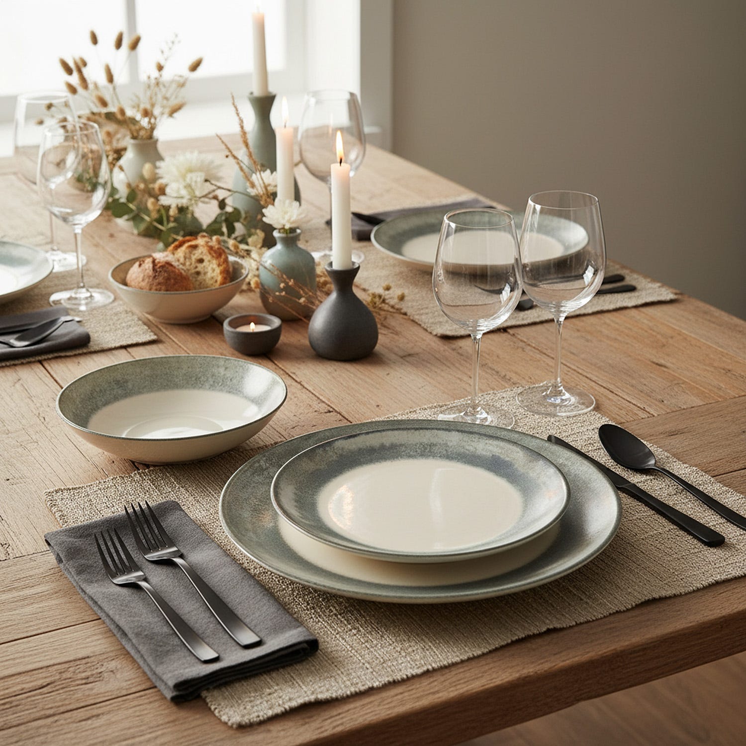 Servizio 18 piatti ceramica bordo blu Caelis