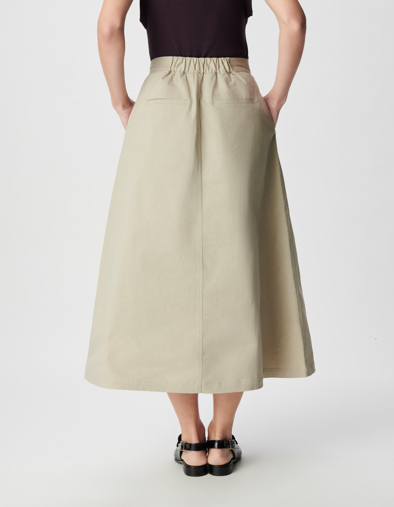 Jupe midi beige détails plis Femme