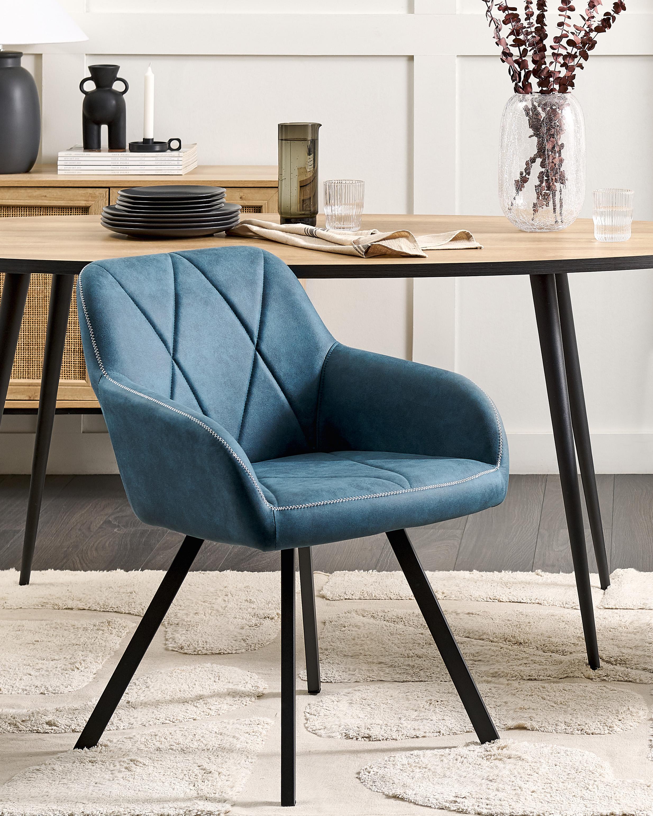 Set of 2 Dining Chairs MONEE Fabric Sea Blue