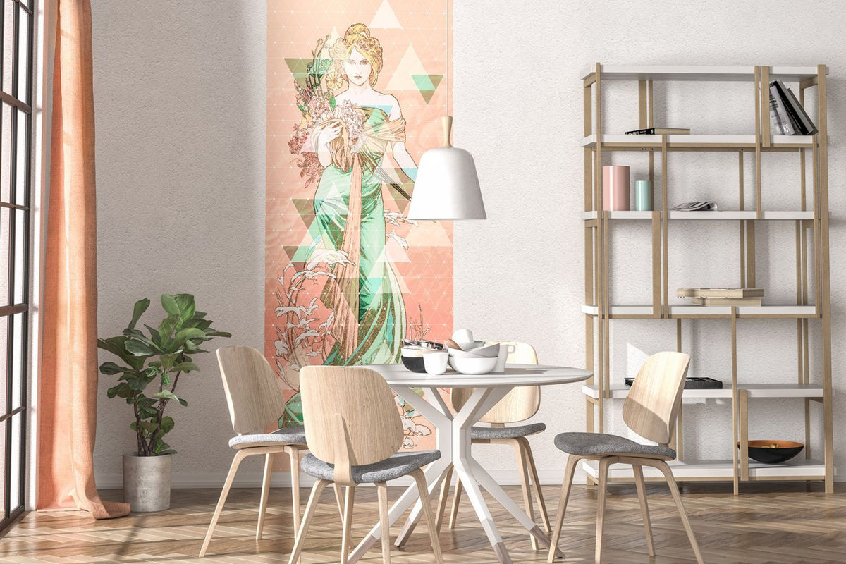 Sanders & Sanders fotobehang grafisch roze en groen - 100 x 280 cm - 611810