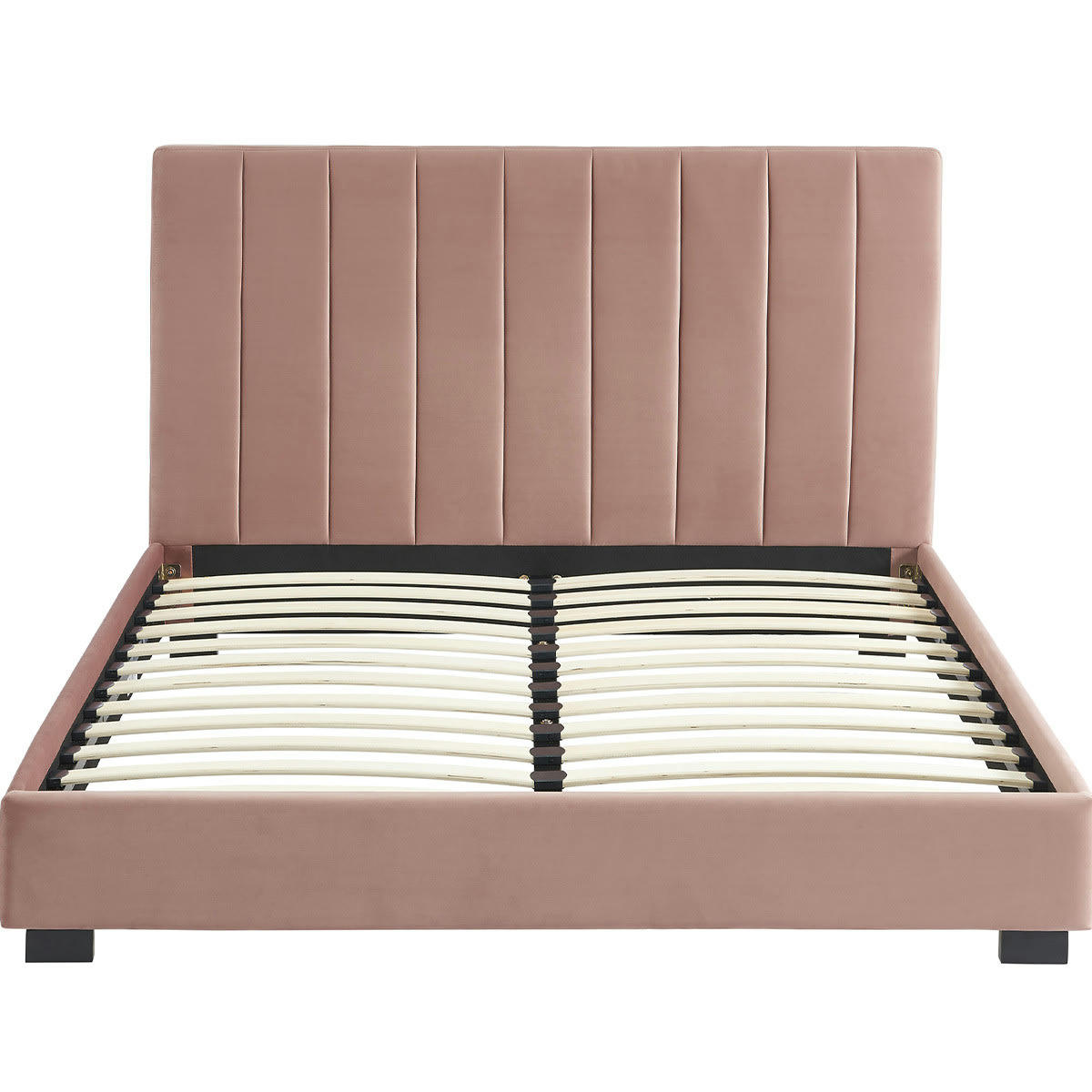 WILLIAM - Lit adulte avec tête de lit capitonnée en velours vieux rose 140x190