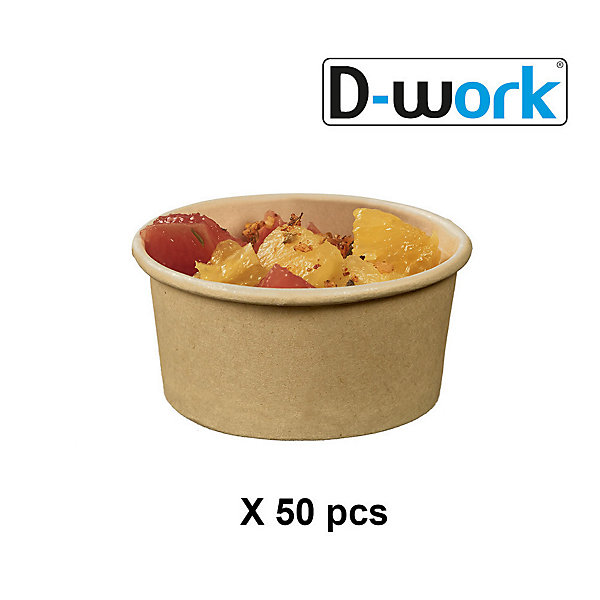 50 Boîtes à Salade Rondes 750 ml D.150 x Ht.60 mm en Kraft (Sans Couvercle) - D-Work