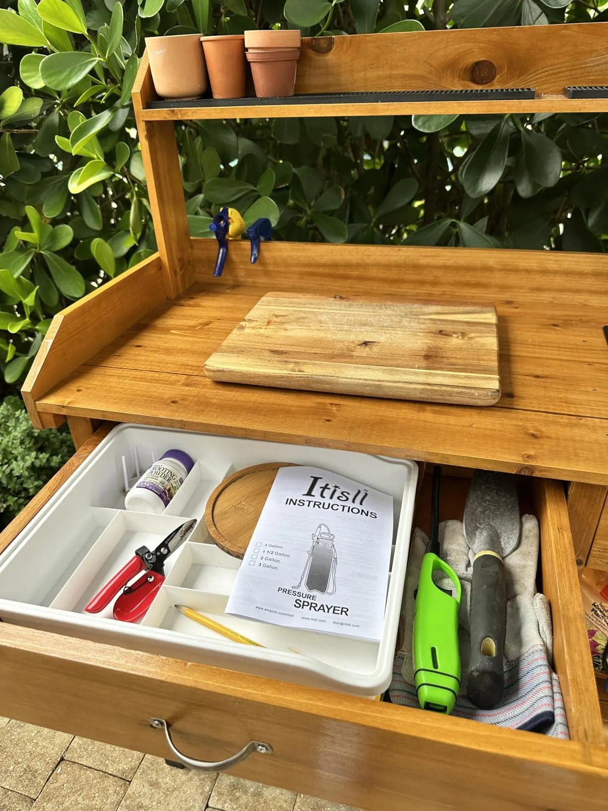 Outdoor Wooden Potting Bench – Gardening Workstation with Sink & Drawer