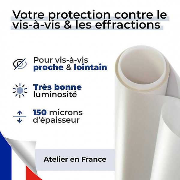 DIMEXACT - Film dépoli blanc de sécurité pour choc depuis l'extérieur - 150 microns - 152 cm x 1.5 m - en Rouleau