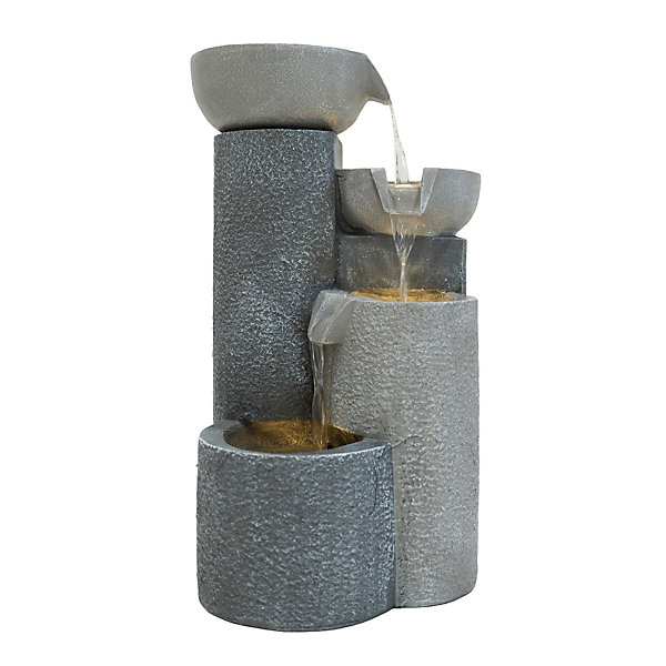 Fontaine de Jardin Tranquil Tiers Avec éclairage LED Blanc Chaud &Brosse à Nettoyage