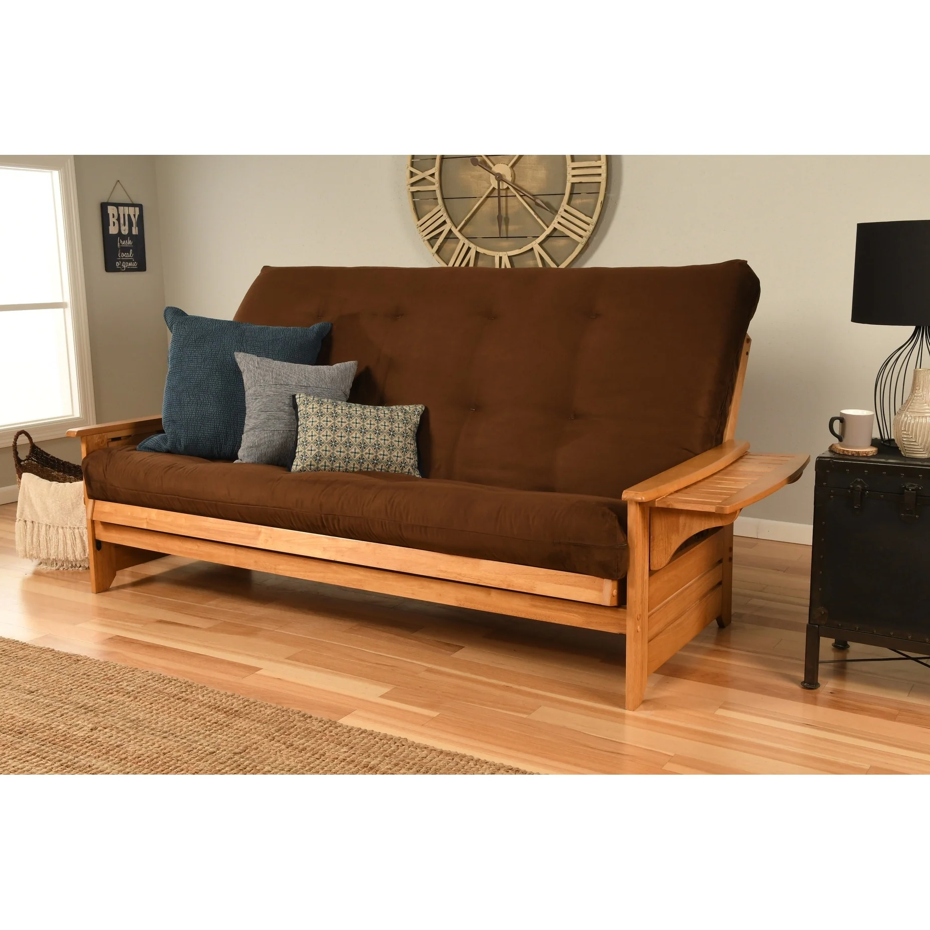 Somette Phoenix Queen-size Futon Set in Butternut Finish with Suede Mattress