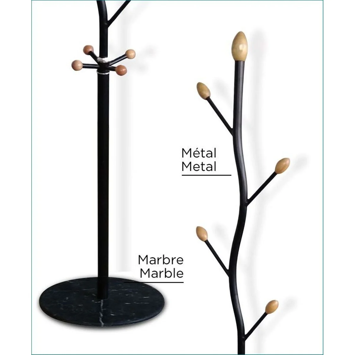 Atelier du Nord - Metal Coat Rack with Marble Base H. 69 - 69x15x15