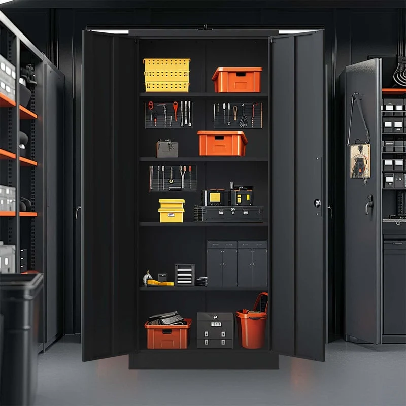 72H Metal Garage Storage Cabinet,Steel Locking Cabinet with Doors and 4 Adjustable Shelves