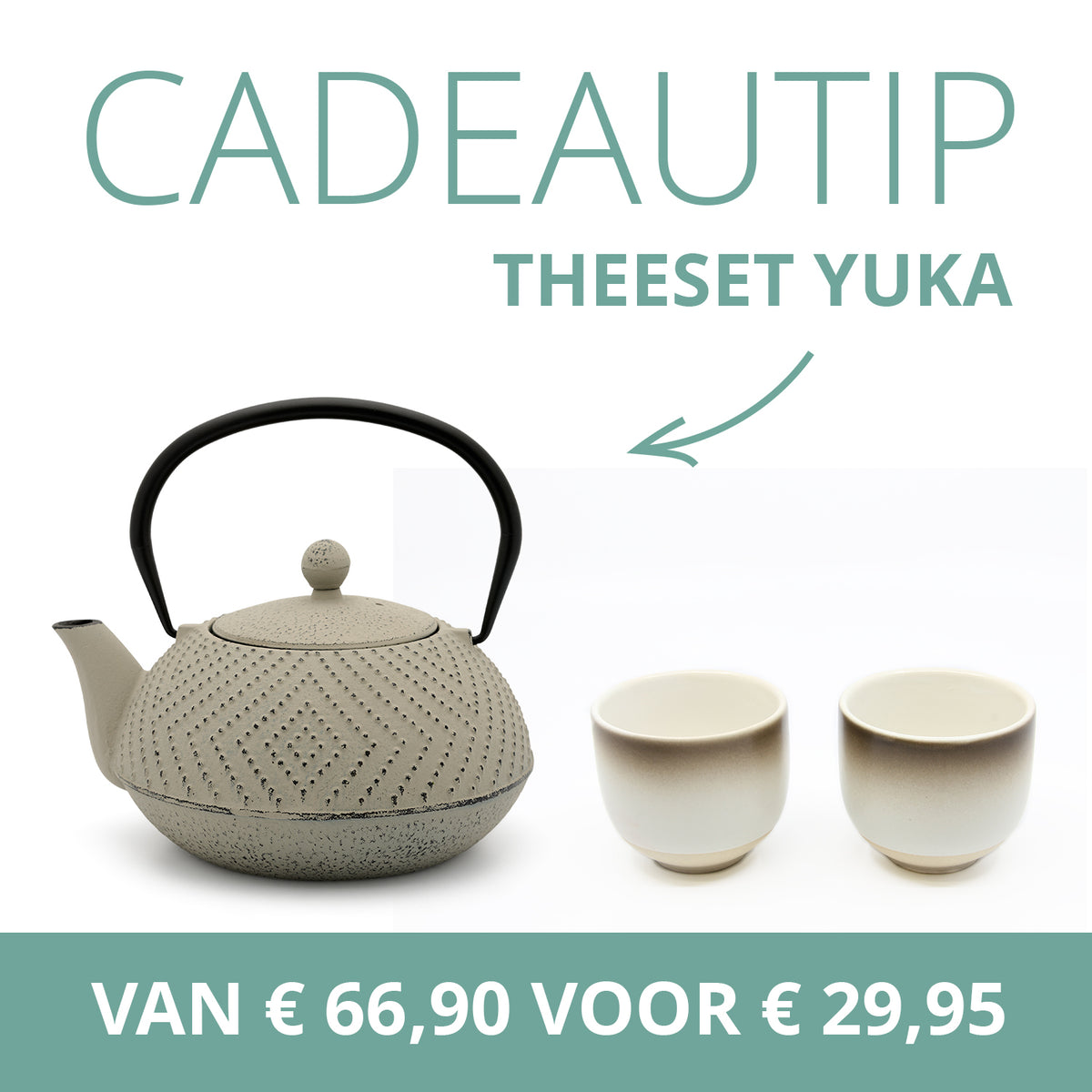 Bredemeijer - Cadeautip! Theepot Yuka 1.2L warm grijs inclusief filter MET GRATIS KOPJES