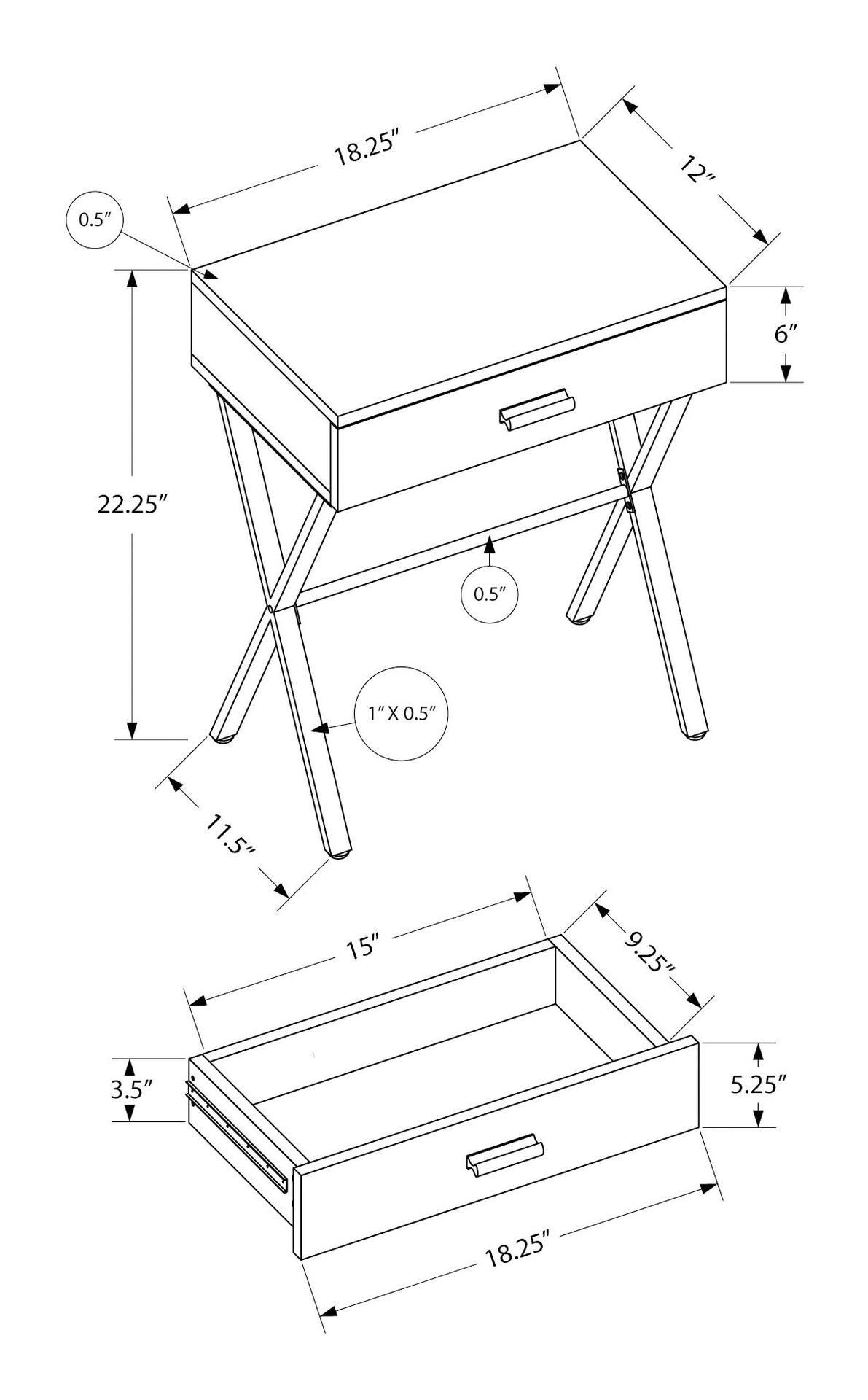Monarch 1-Drawer End Side Table/Nightstand With Metal Base & Storage, Black
