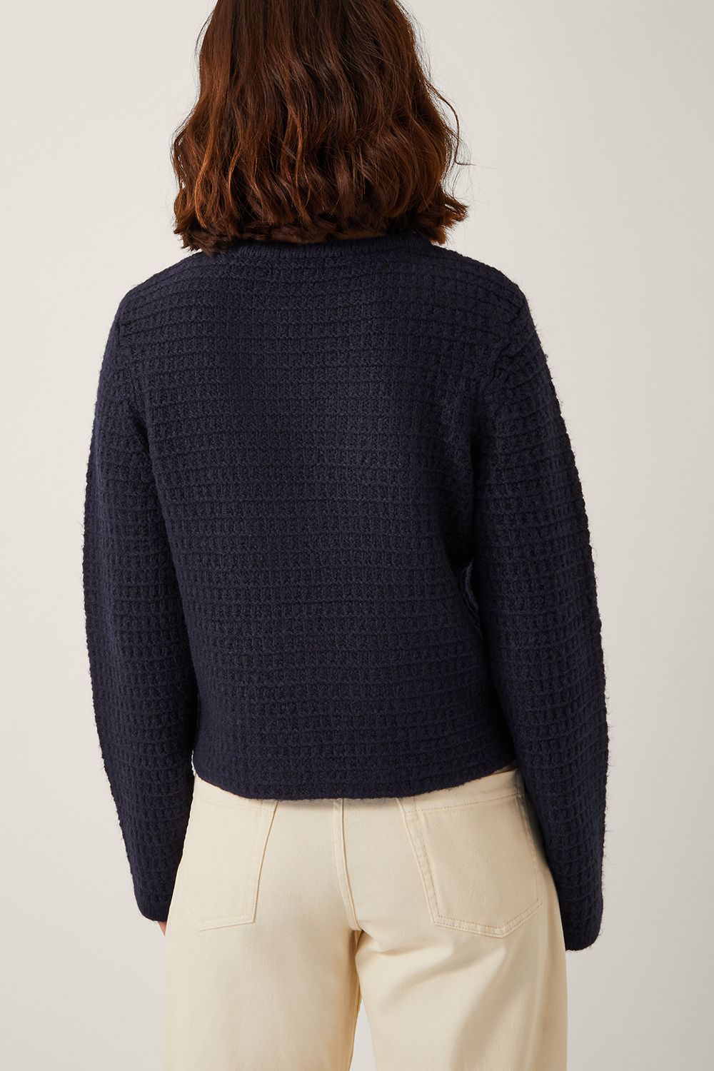 Monsoon Skye Double-Breasted Waffle Knit Cardigan Blue