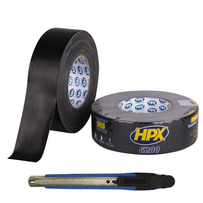 Ruban toile adhésif 6200 noir 48 mm x 50 m   cutter gratuit HPX