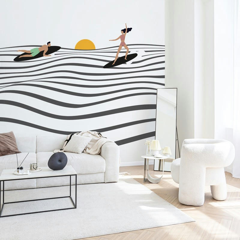 BIARRITZ - Papier Peint Panoramique L240xH270cm Noir Surf