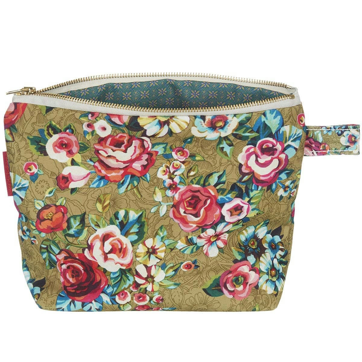 DEVI - Pochette en toile outdoor imprimé fleuri dore 19x28cm