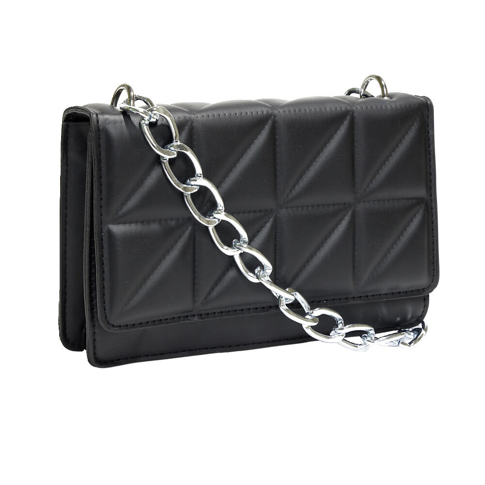 Sac pochette effet matelassée avec chaÎne métal 20xH13cm - 2 modèles noir ou vert