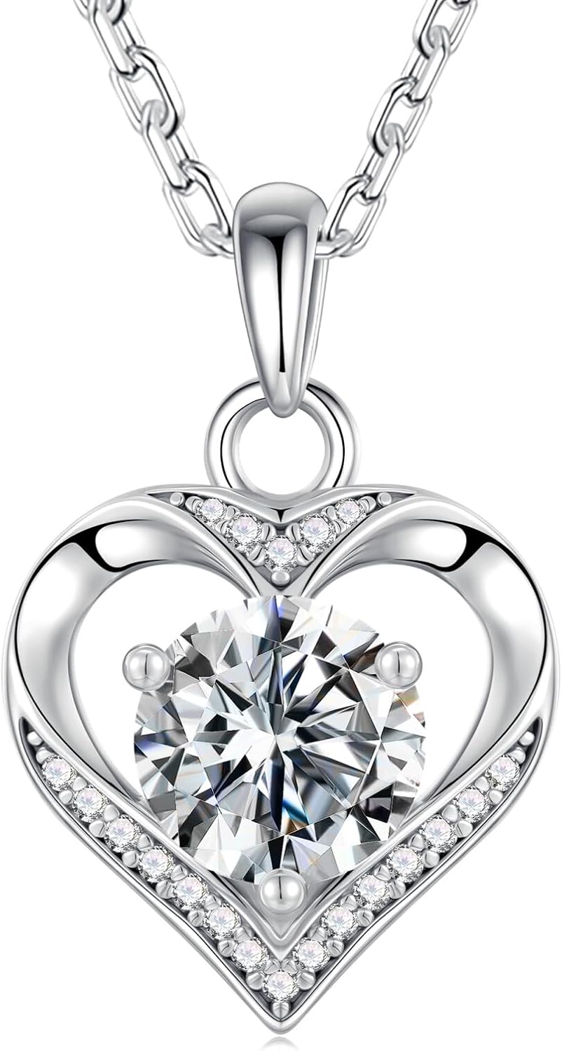 MOOSEA Mothers Day Gifts - 925 Sterling Silver Heart Moissanite Pendant Necklace, 1-3 Carat Lab Created Moissanite, Anniversary Birthday Gifts for Women Mom Wife Girlfriend Grandma Jewelry Gift