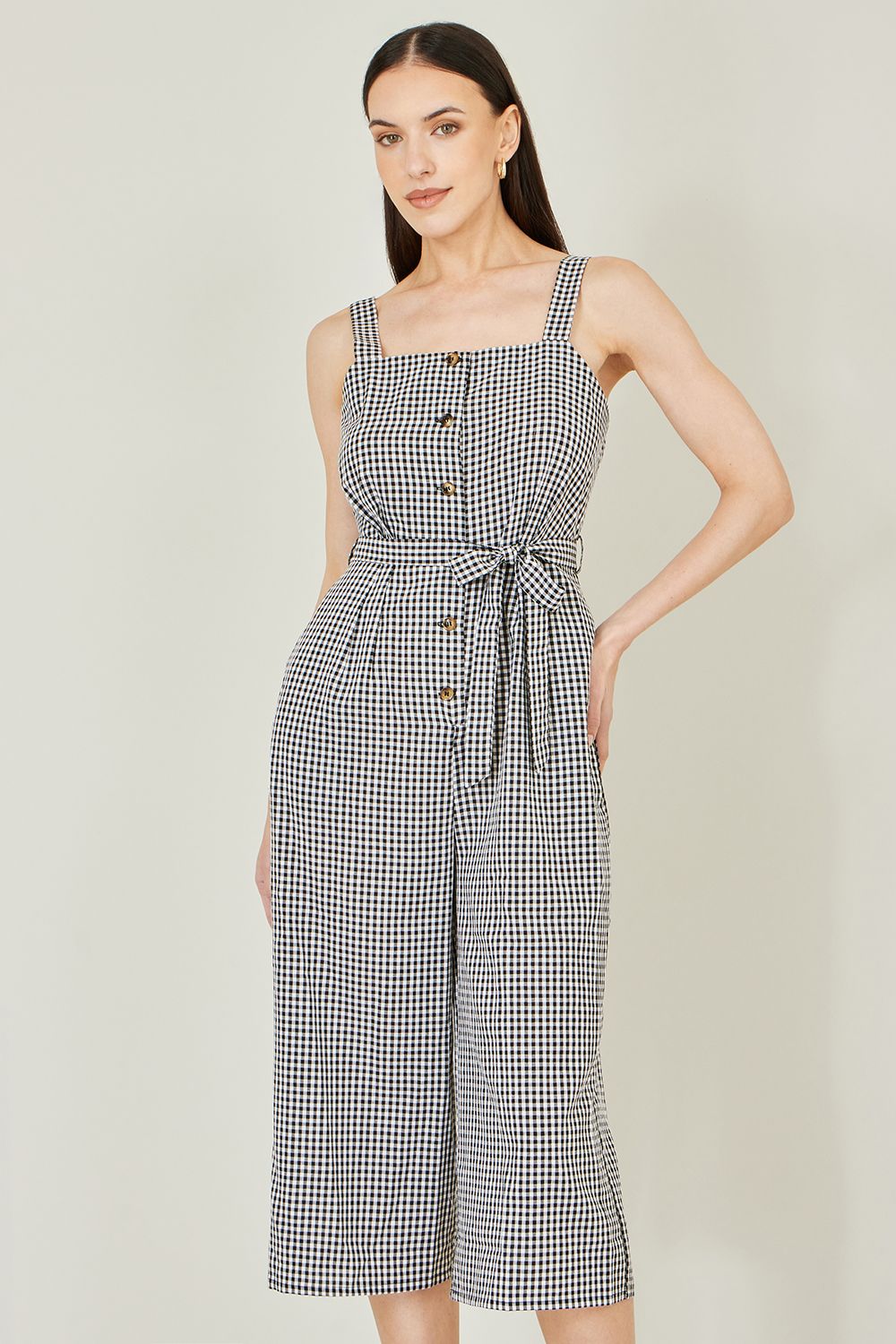 Yumi Gingham Button Through Jumpsuit