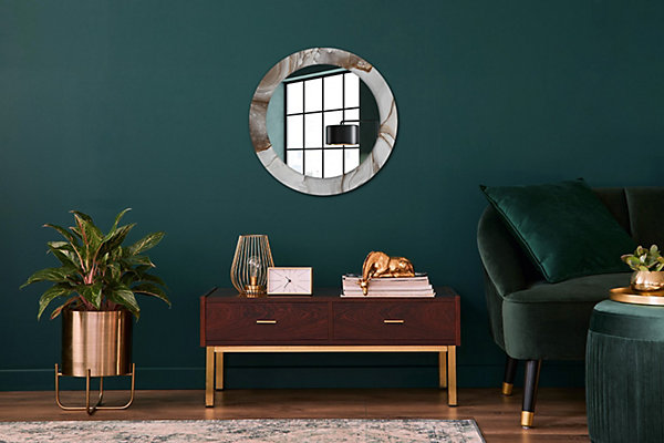 Miroir Rond Décoratif Cadre Imprimé Wallfluent fi60 cm Marbre Clair Tendance Intemporelle Chambre Salon