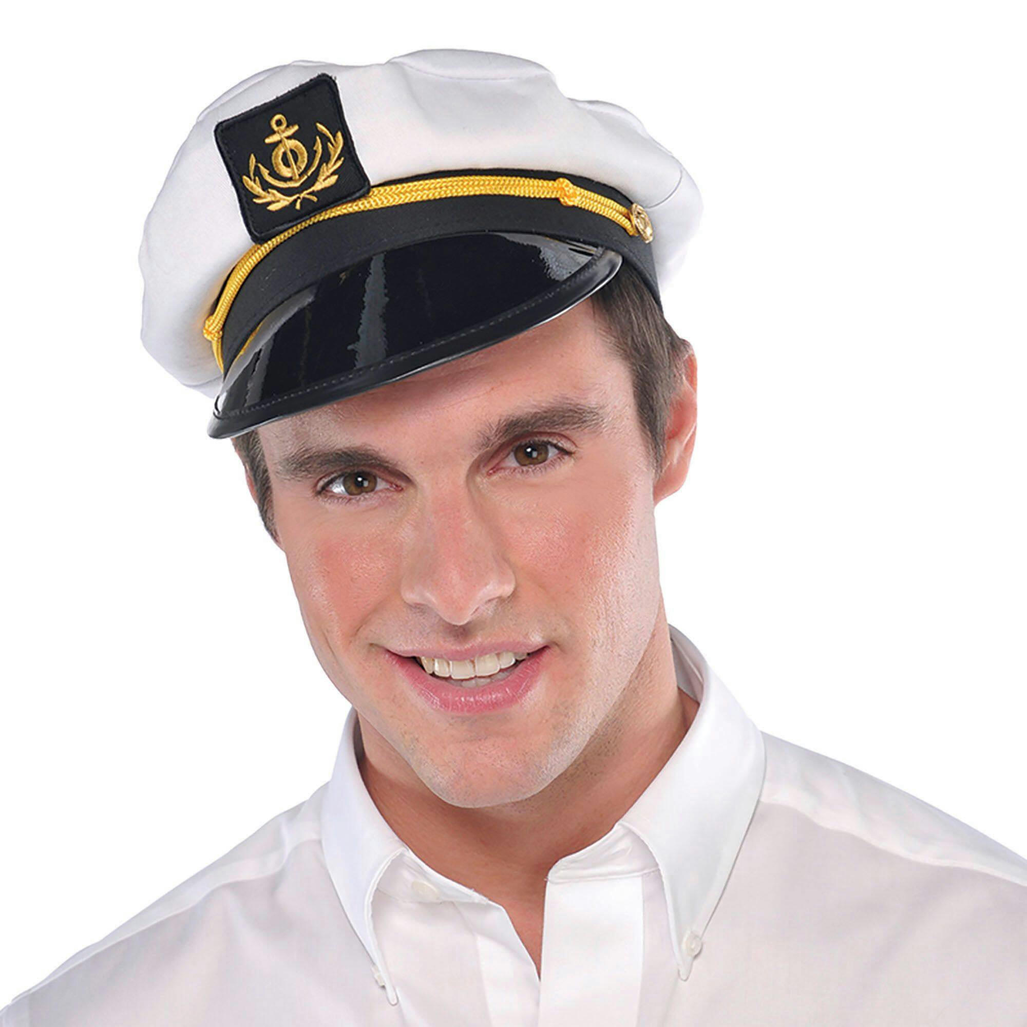 Nautical Boat Captain Hat, Black/White, One Size, Wearable Costume Accessory for Halloween