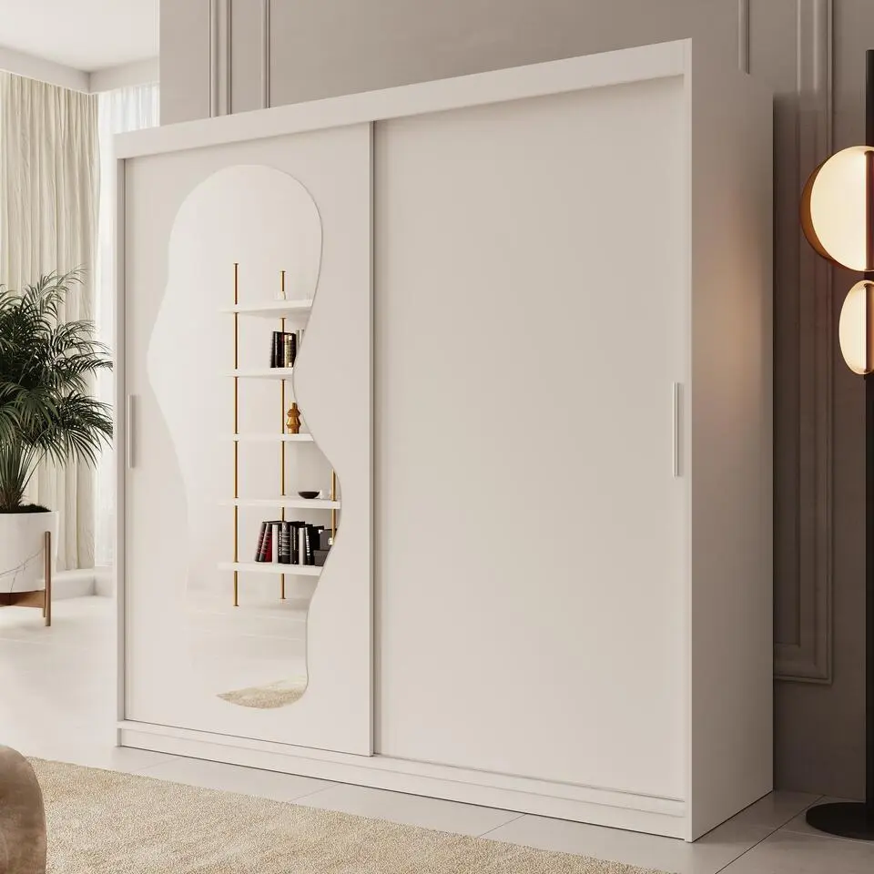 Meubella - Kledingkast Ulysses - Wit - 200 cm - Met spiegel