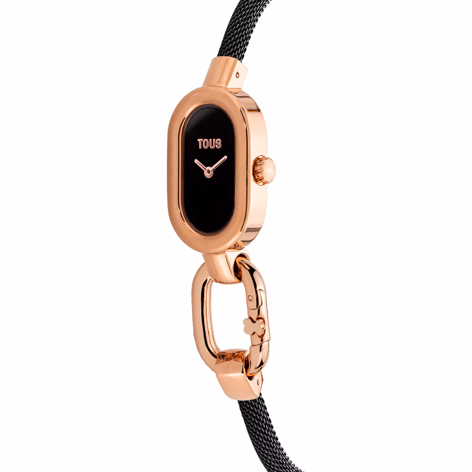 Reloj analógico con brazalete de acero IP negro y caja de acero IPRG rosado TOUS Hold Oval