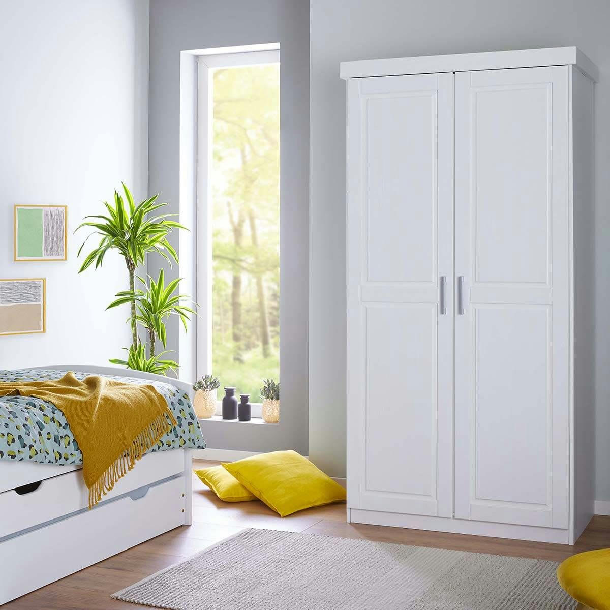 ALASKA - Armoire  2 portes + penderie bois massif vernis blanc