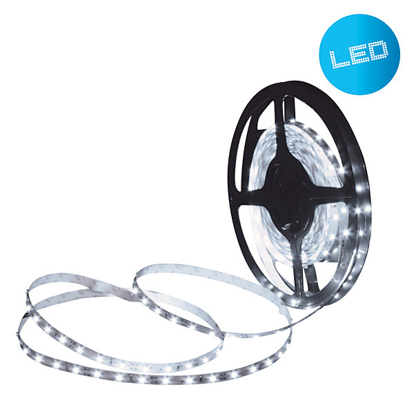 LED 'Stripe' d'environ 5 m de long, avec 2 connecteurs d'angle de 10 cm et bloc d'alimentation, 300 LED, blanc froid