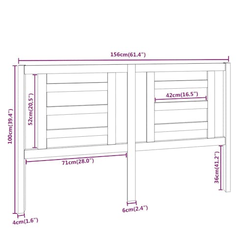 NNEVL Bed Headboard Black 156x4x100 cm Solid Wood Pine