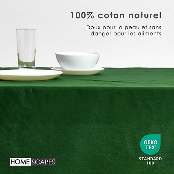 Nappe rectangulaire en 100% coton - vert - 137 x 178 cm - HOMESCAPES - Lavable en machine