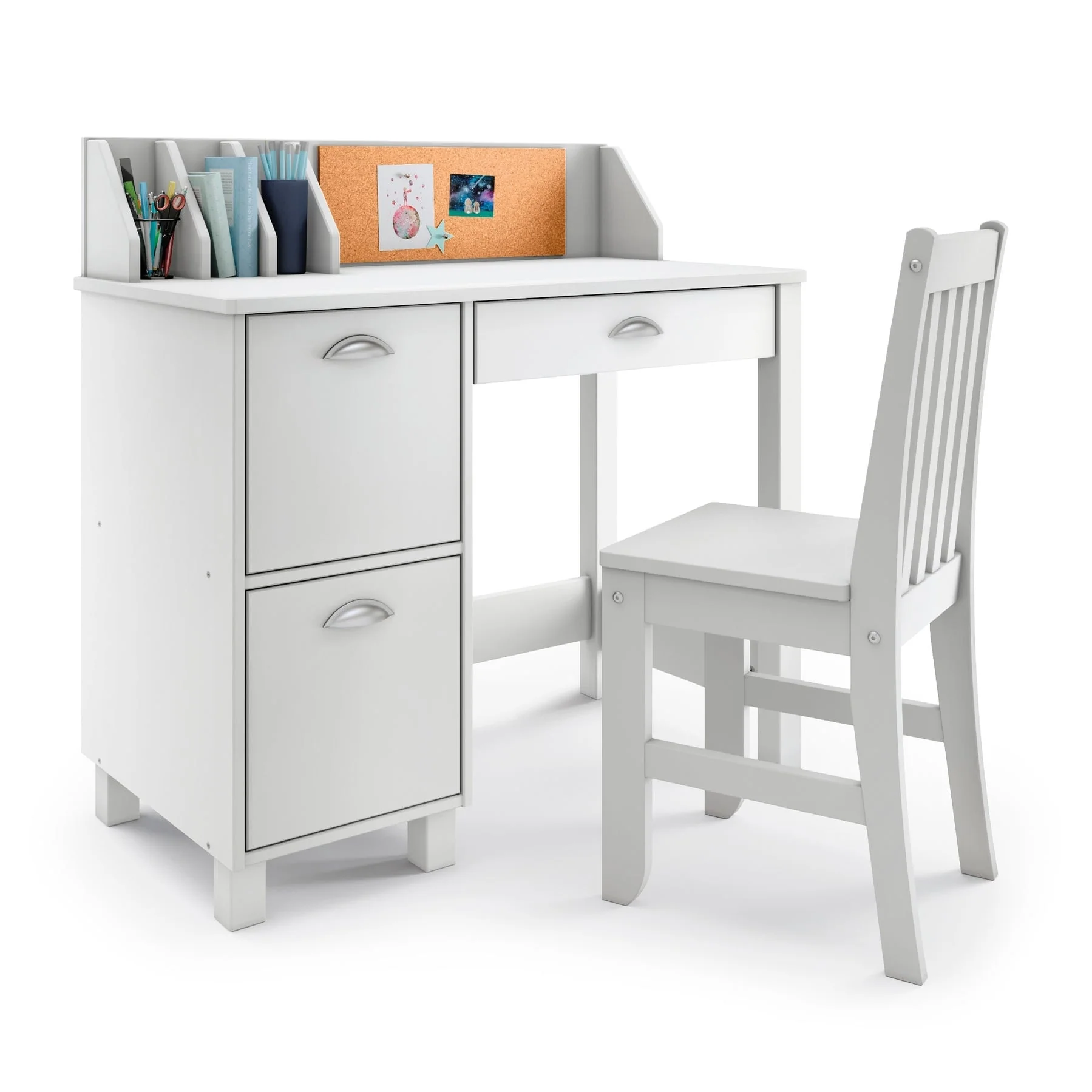 Kids Three Drawer Desk and Chair White