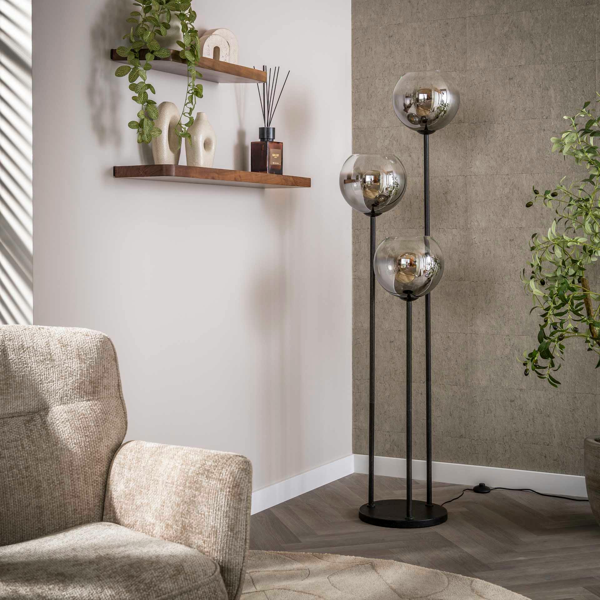 Lampadaire design en verre fumé 3 tiges RALF