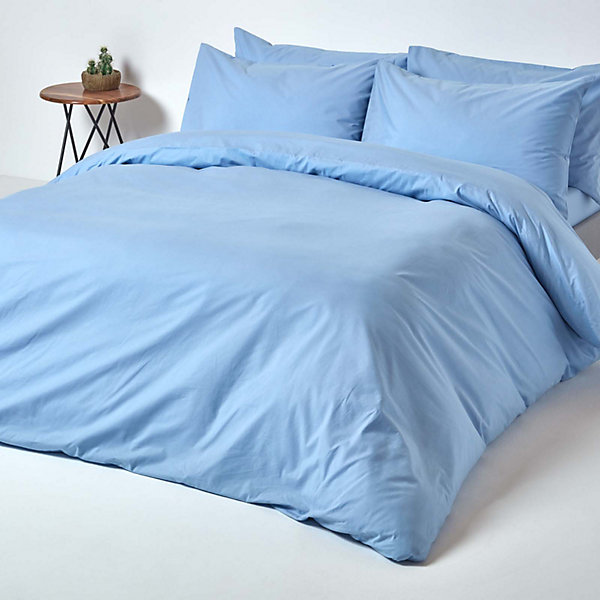 Parure de lit 100% coton égyptien 200 fils bleu, 230x220cm - HOMESCAPES