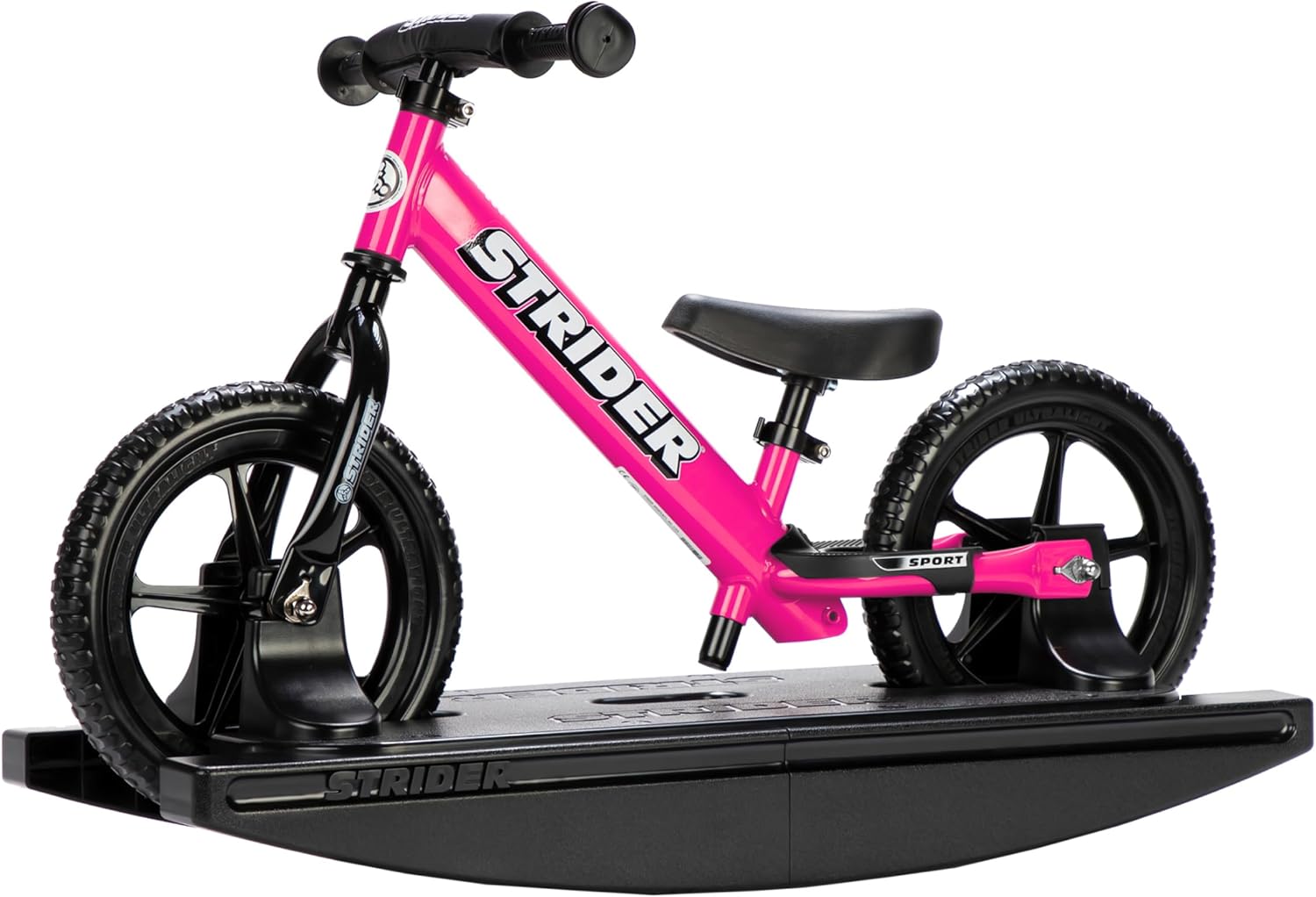 Strider 12” + Rocking Base - Helps Teach Baby How to Ride a Balance Bicycle - for Kids 6 Months to 4 Years - Easy Assembly & Adjustments