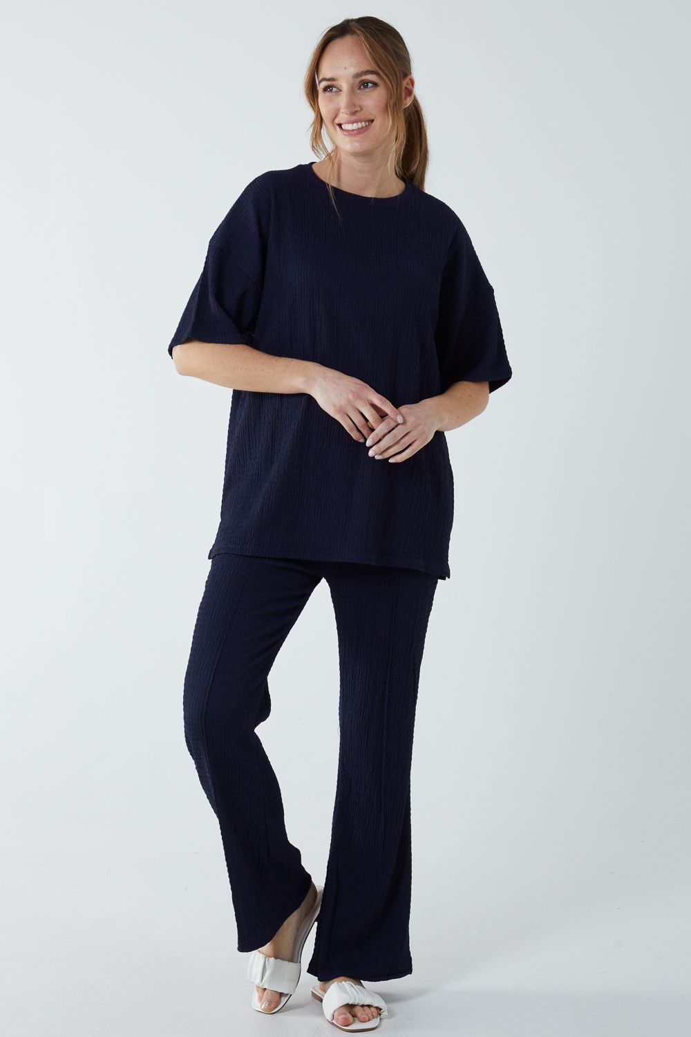 Blue Vanilla Waffle Trouser And T-Shirt Set