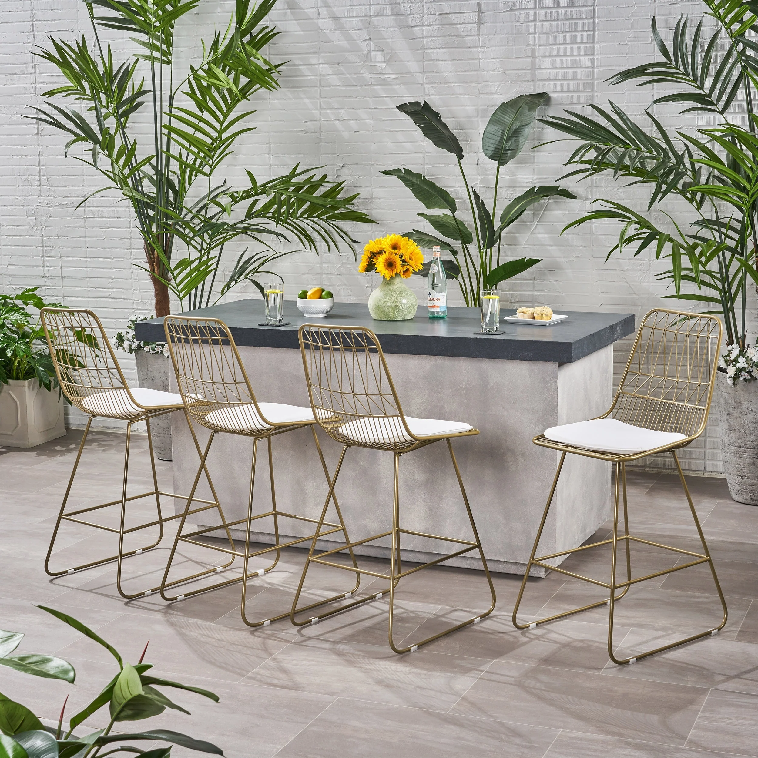 Niez Outdoor Wire Counter Stools (Set of 4) by Christopher Knight Home - N/A