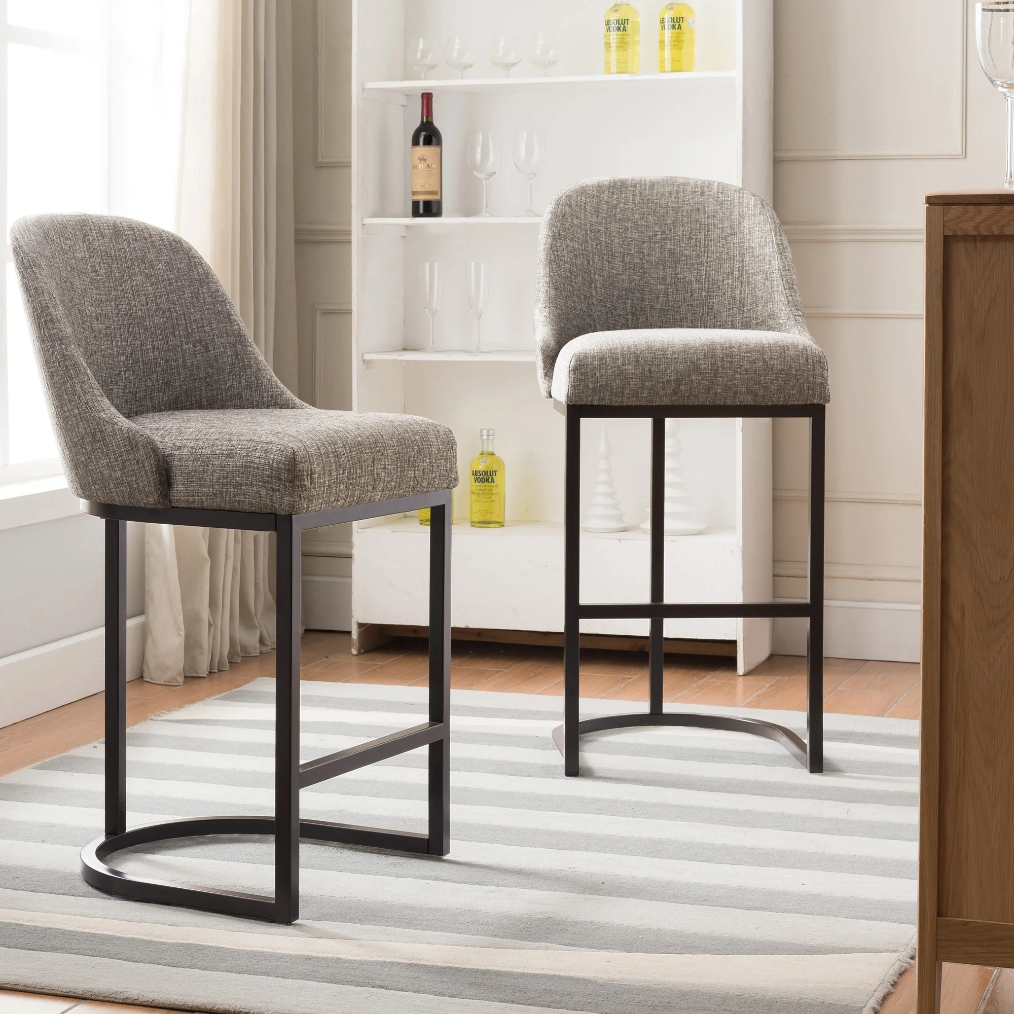 Leick Home Upholstered Barrelback Counter Stool with Metal Base