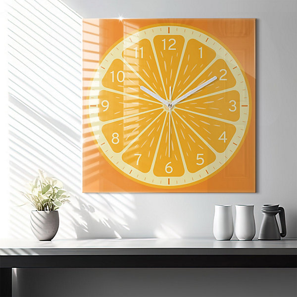 Horloge murale Wallfluent 60x60 cm Aiguilles blanches Orange juteuse 1 pcs