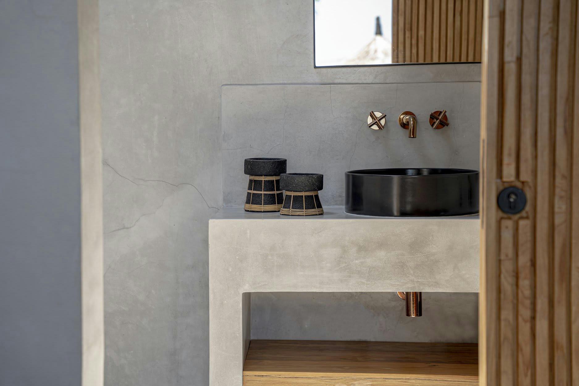 SERENE - Bougeoir en terre cuite noir naturel 12x12