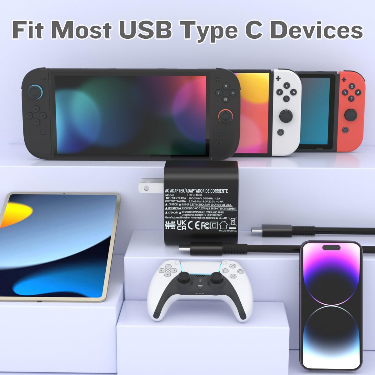 Switch Charger for Nintendo Switch2(2025),60W AC Power Supply Adapter Compatible Switch2/Steam Deck,Fast Charge Support Switch TV Dock Mode Output 20V3A with 5FT USB Type-C Charging Power Cord Cable