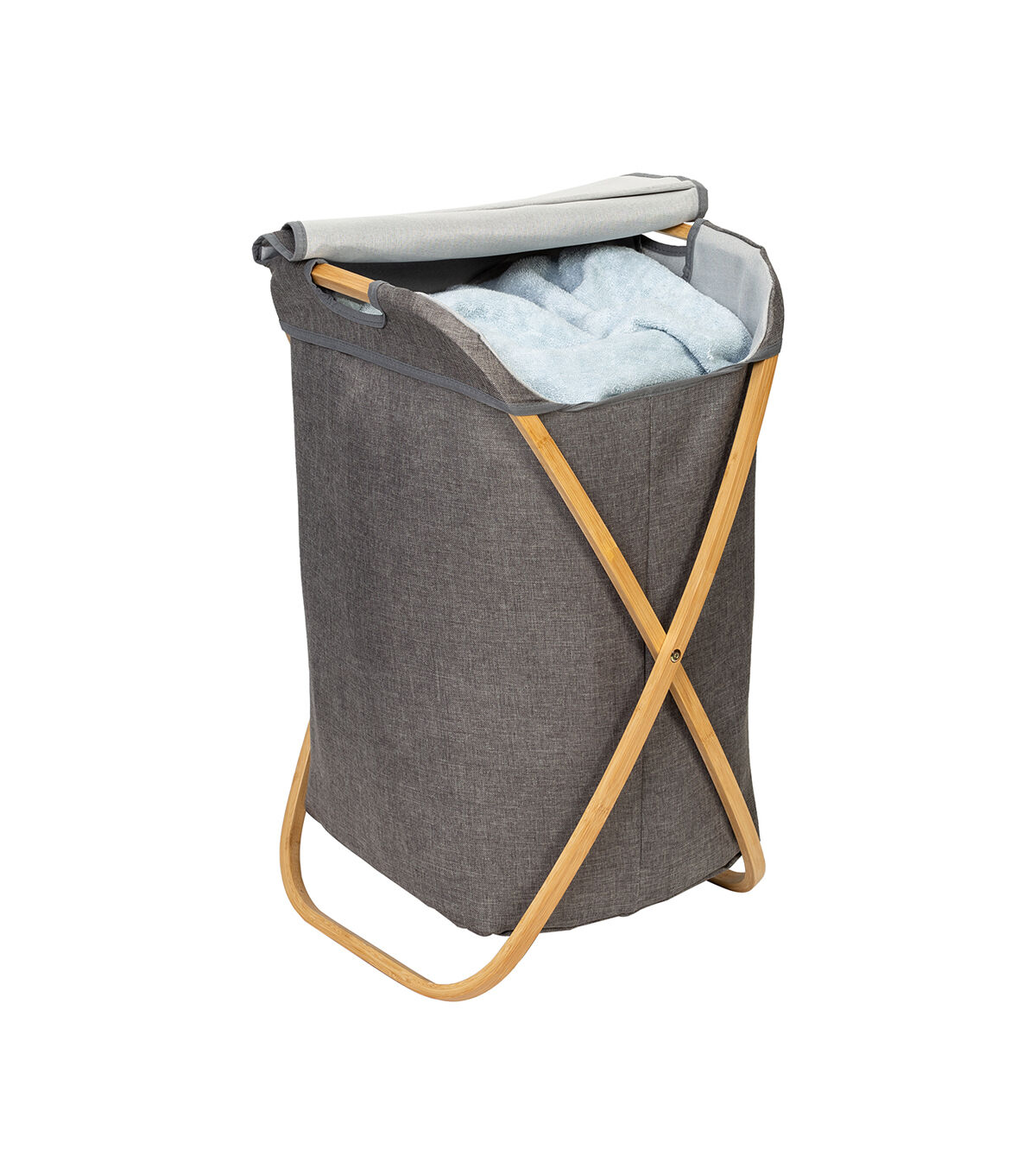 Honey Can Do 16 x 27.5 Gray & Natural Bamboo Folding Hamper With Lid