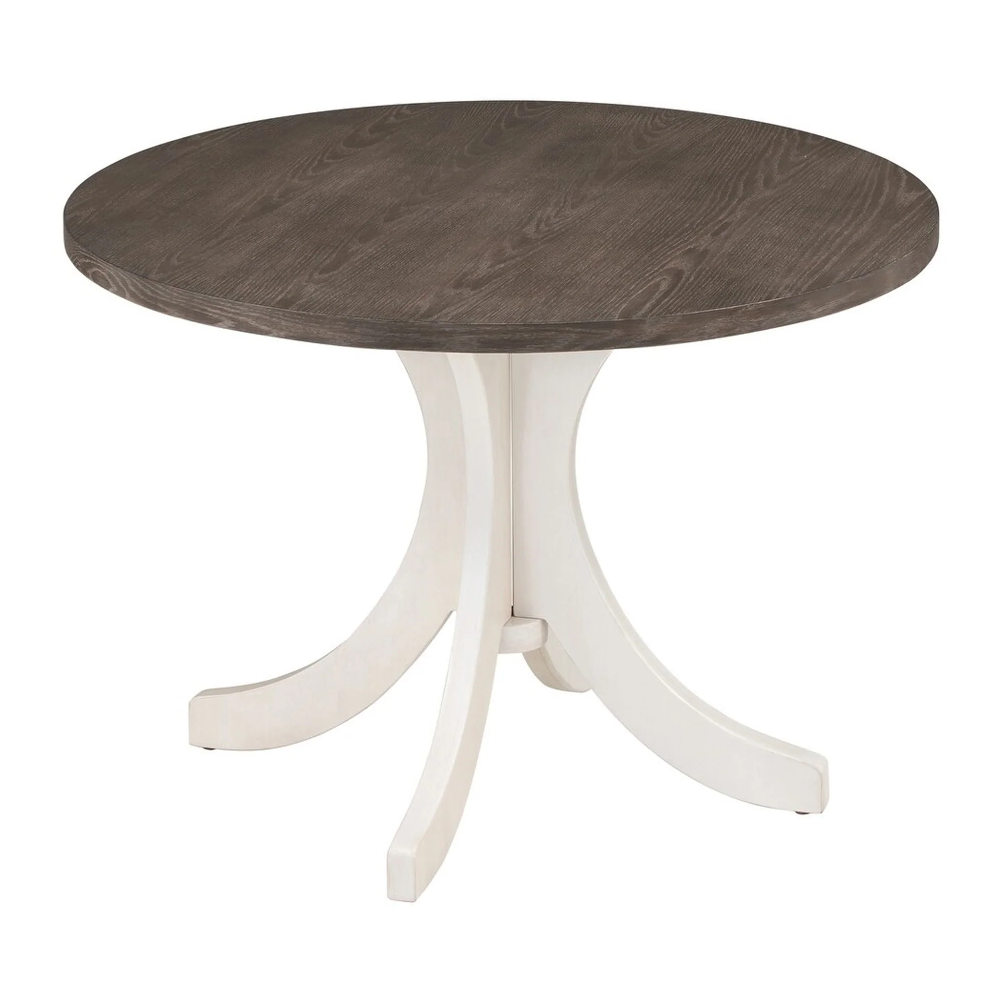 Aria Dining Table, 47 Inch Round Walnut Brown Top, White Flared Base