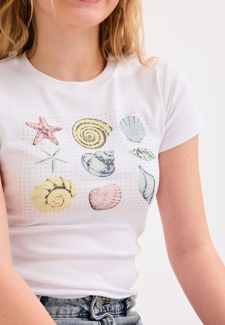 Older Girls White Shell Print Top